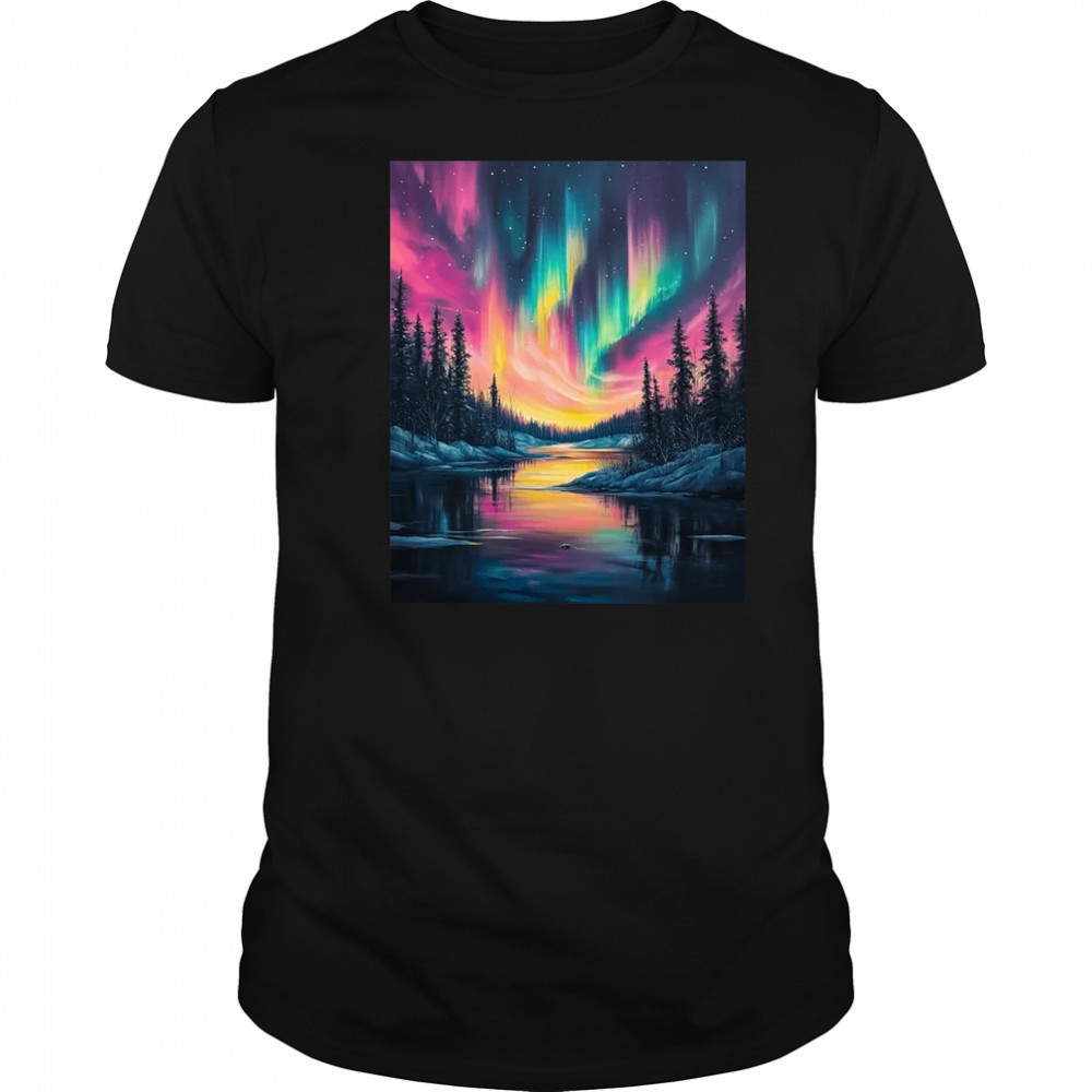 Alaska Landscape Aurora Borealis Northern Lights Vacation shirt