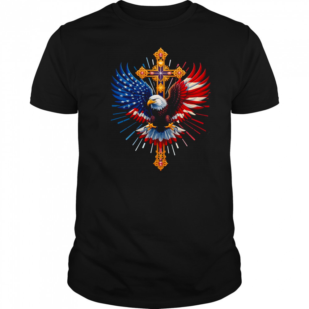 Bald Eagle Christian Faith Ctoss USA Flag Patriotic American shirt