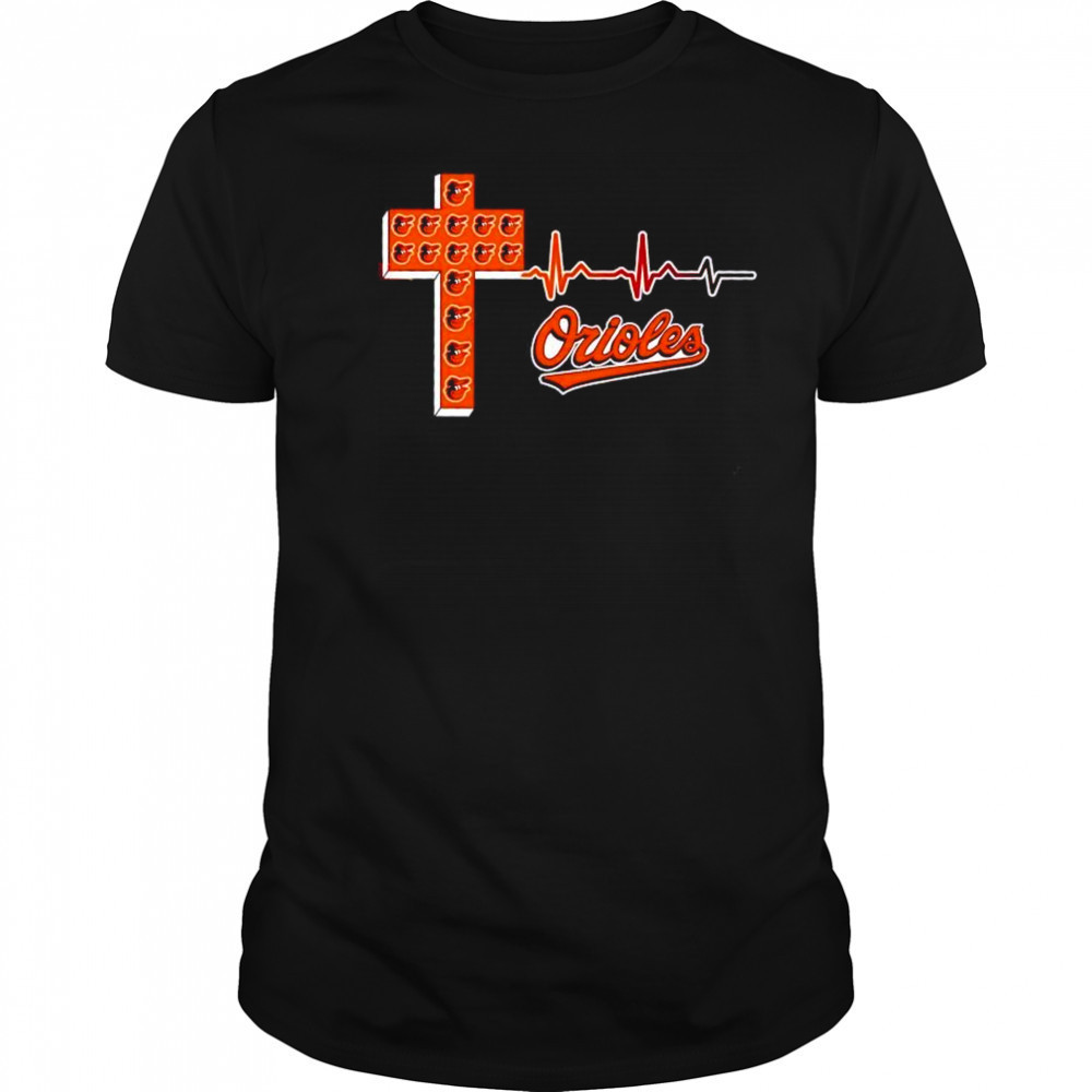 Baltimore Orioles logo Christian cross heartbeat shirt