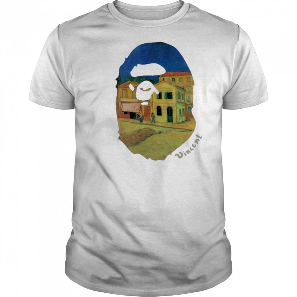 Bape x Van Gogh Museum Ape Head Canvas Art Yellow House Ape shirt