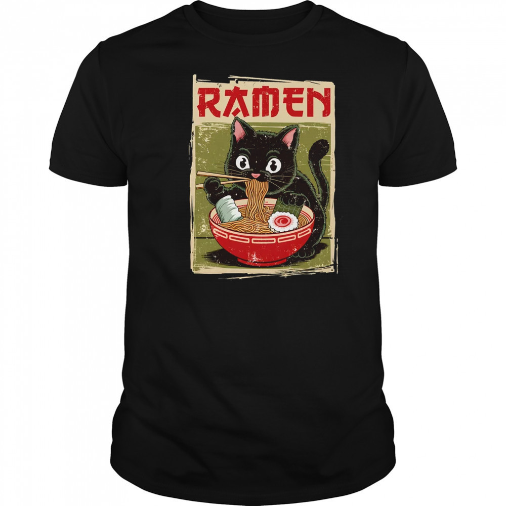 Black Cat Ramen Lover Anime Design Women Men Kids Adults shirt