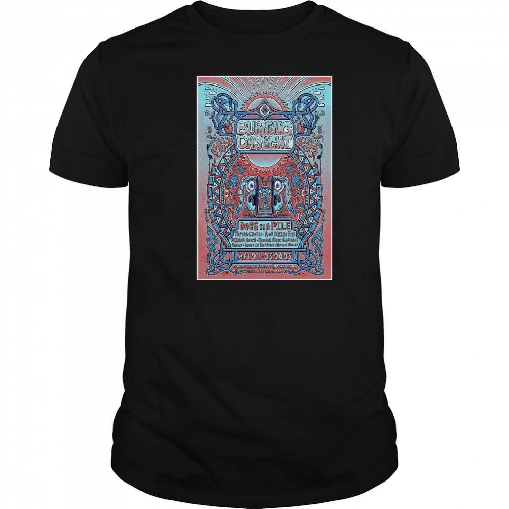 Burning Day Light Dogs In A Pile Wonderland Forest Lafayette NY May 23-25 2025 Concert t-shirt