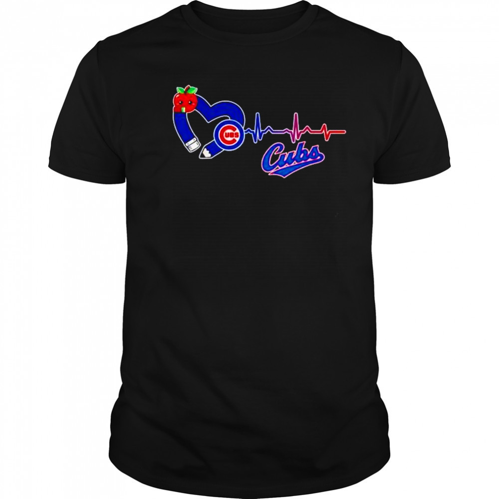 Chicago Cubs logo pencil apple teaching heartbeat shirt