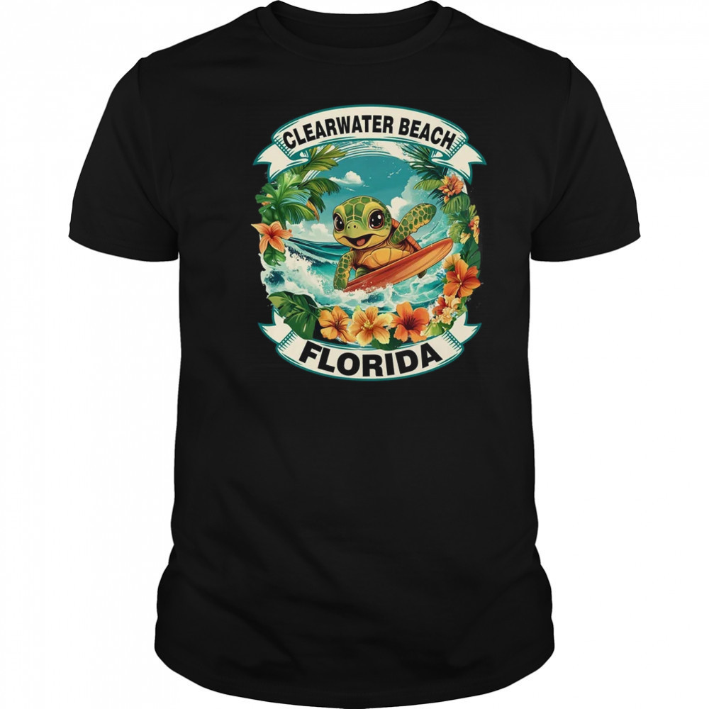 Clearwater Beach Florida Cute Sea Turtle Surfing Summer Vacation shirt