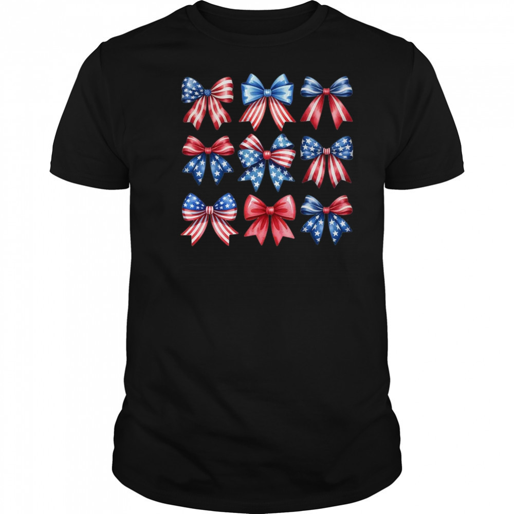 Coquette Bow Patriotic American Flag Retro July Of 4th Girls shirt