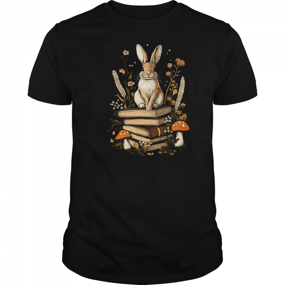 Cottagecore Aesthetic Rabbit Reading Book Lover Women Art shirt