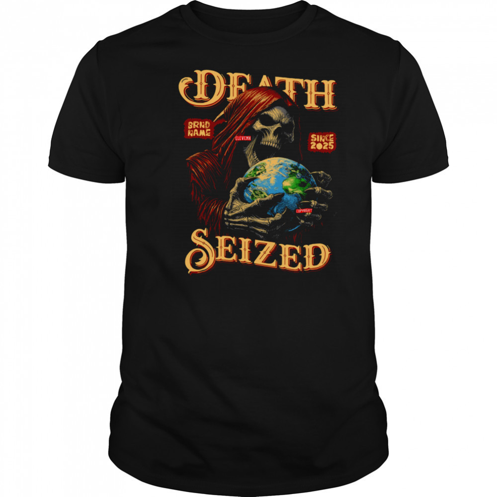 DEATH SEIZED Graphic ELEVENX 2025 Grim Reaper Globe T-shirt