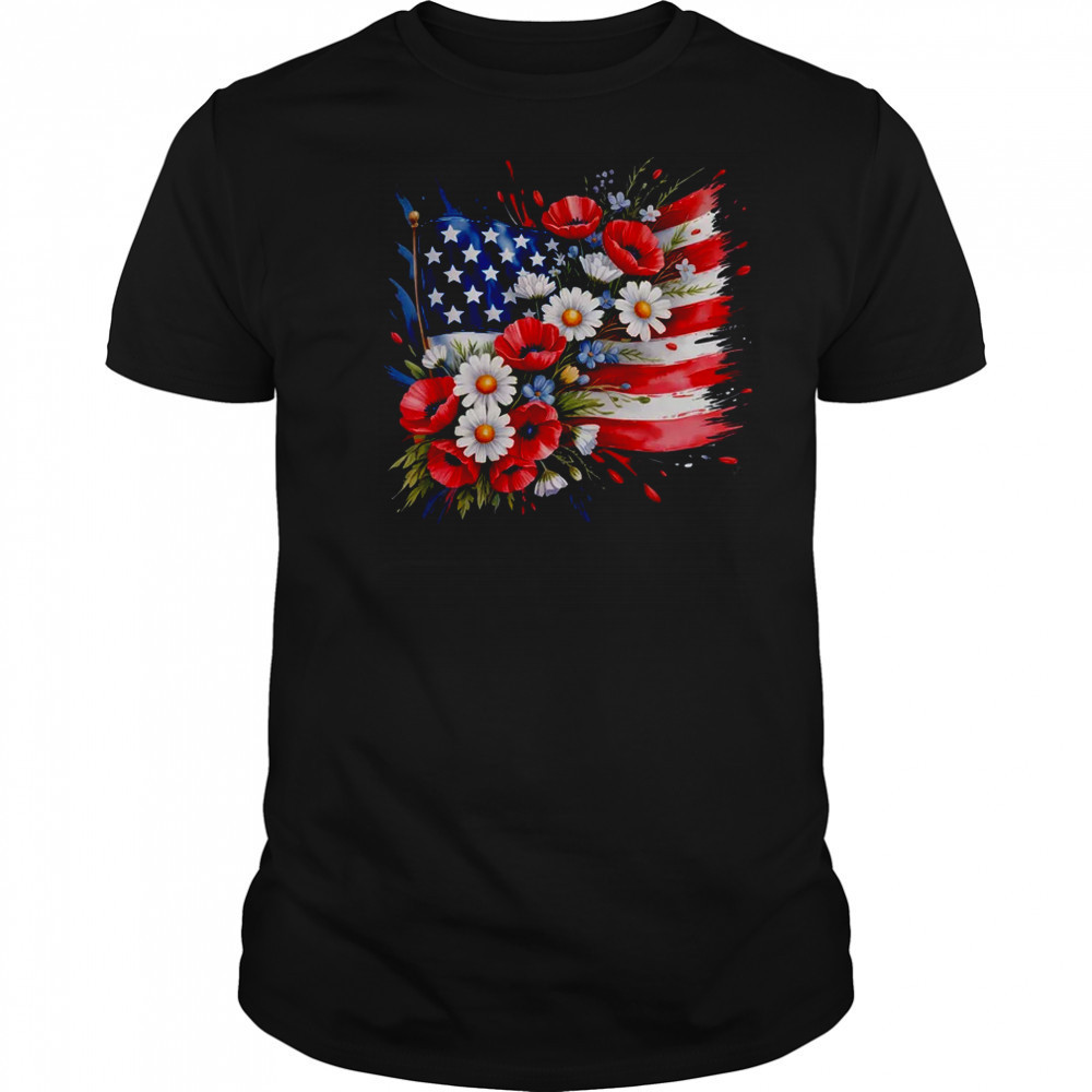 Floral Flag American Flag 4th Of July America Patriotic shirt