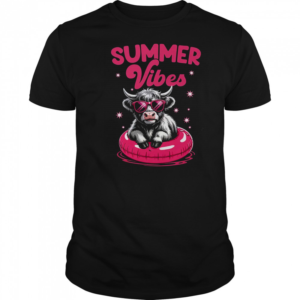 Hello Summer Vibes Highland Cow Funny Beach Vacation shirt
