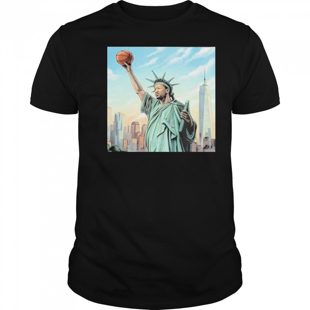 Jalen Brunson New York Knicks Statue Of Liberty Cover Nike Kobe 6 PE’s NBA 2025 T shirts