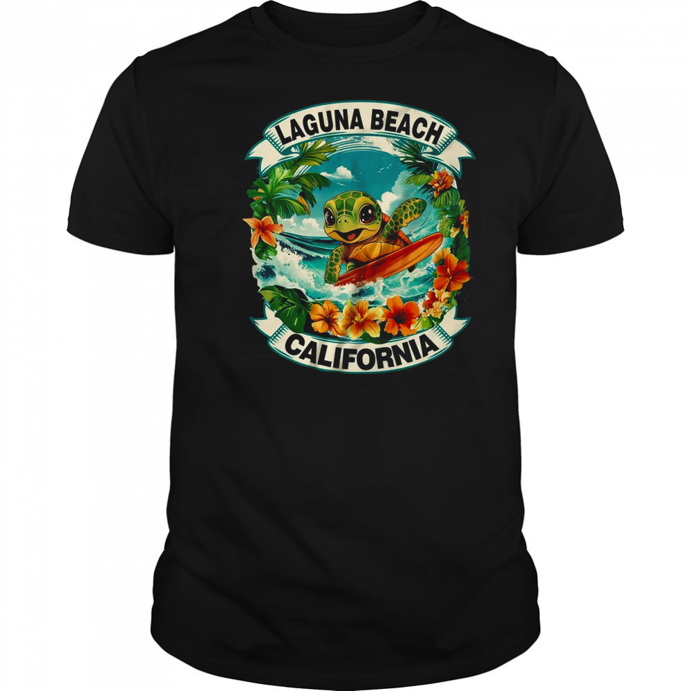Laguna Beach California Cute Sea Turtle Surfing Summer Vacation shirt