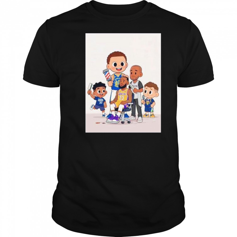 LeBron James haircut alongside other NBA players after Lakers loss Timberwolves cartoon shirt