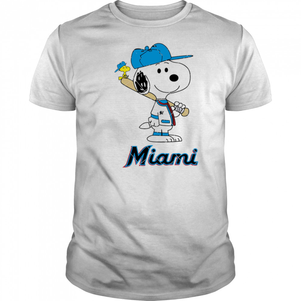 Miami Marlins Snoopy Baseball funny cartoon shirt