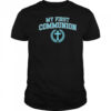 My First Communion Boys Catholic Religious Cross Blue shirt