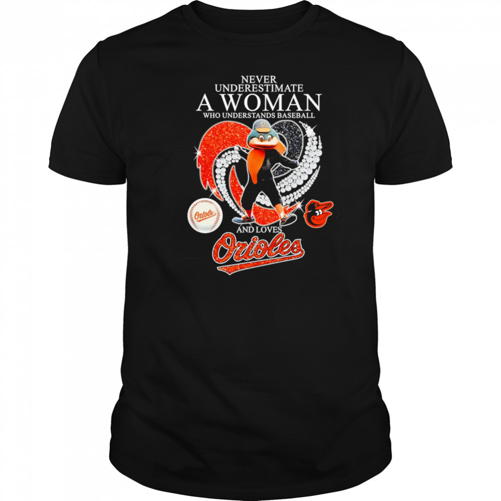Never underestimate a woman who understands baseball and loves Baltimore Orioles mascot shirt
