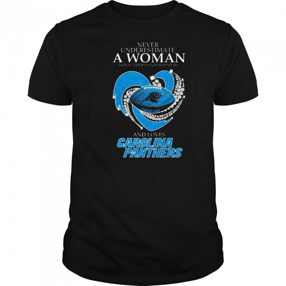 Never Underestimate A Woman Who Understands Football And Loves Carolina Panthers Diamond Heart 2025 Shirt