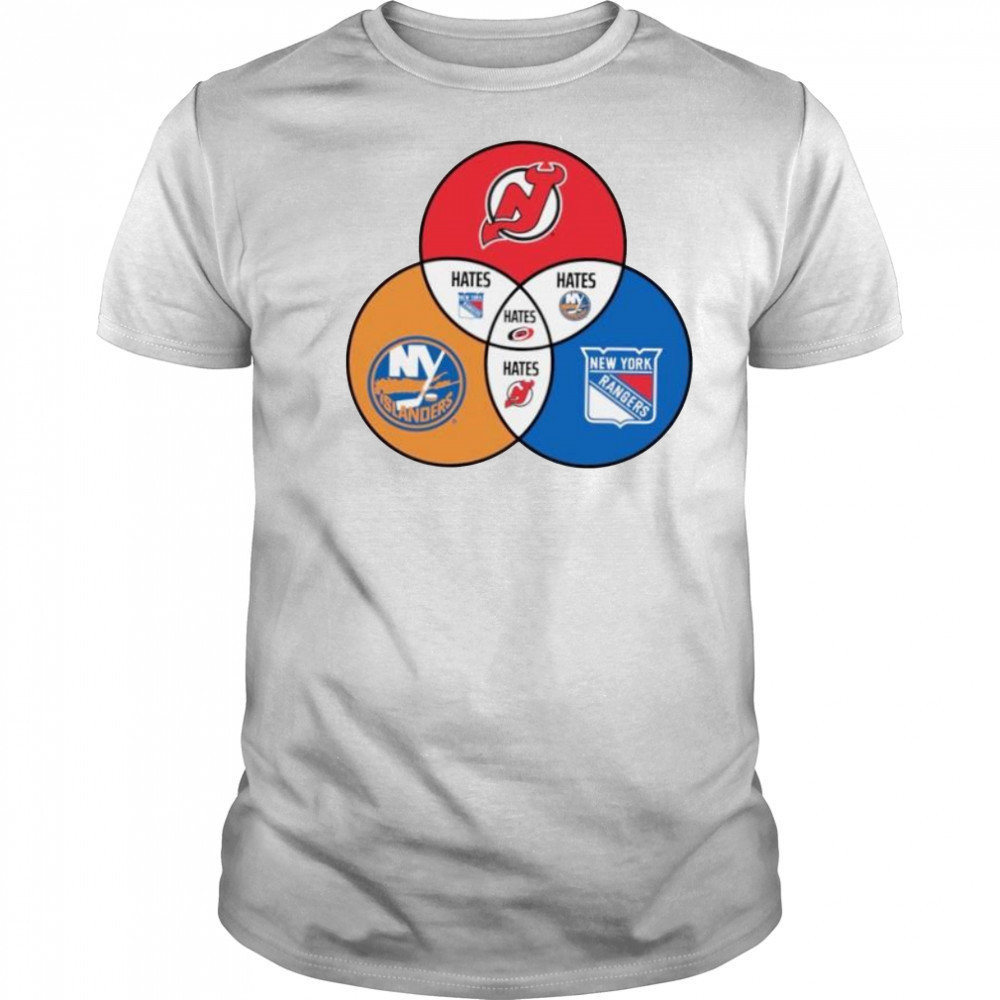 New Jersey Devils New York Islanders and New York Rangers Venn diagram shirt