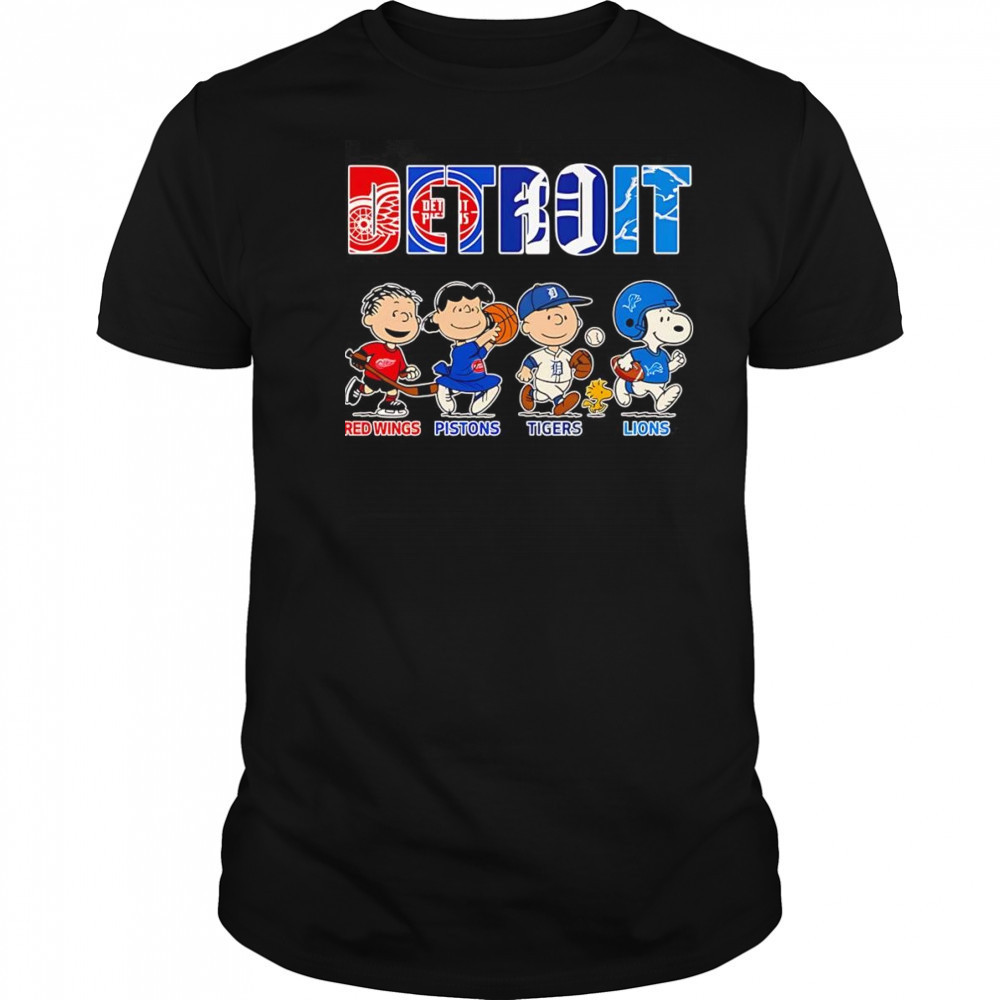 Peanuts Detroit Red Wings Pistons Tigers Lions sports shirt