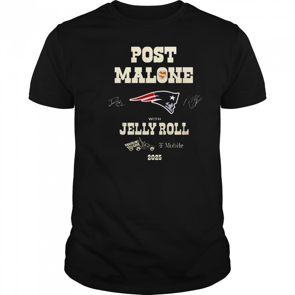 Post Malone With Jelly Roll Big Ass Stadium Tour 2025 New England Patriots Shirt