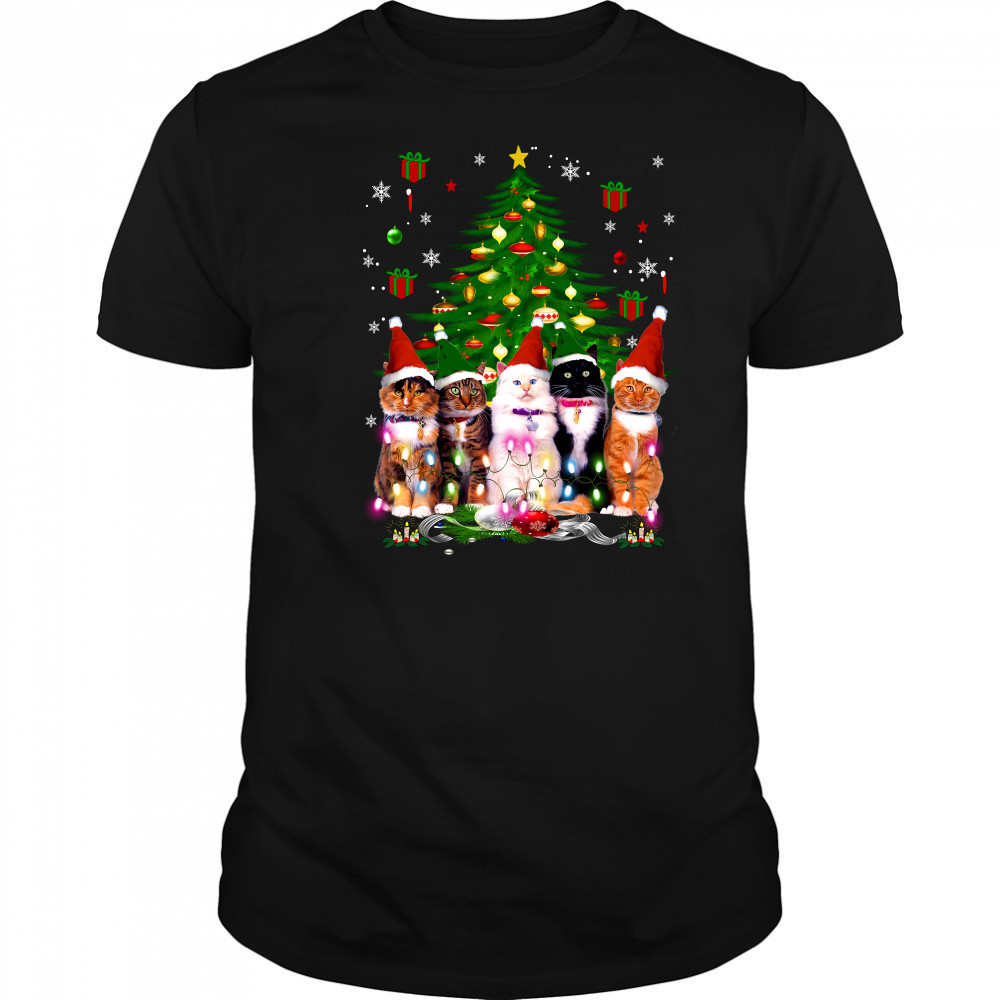 Santa Cats light Christmas tree