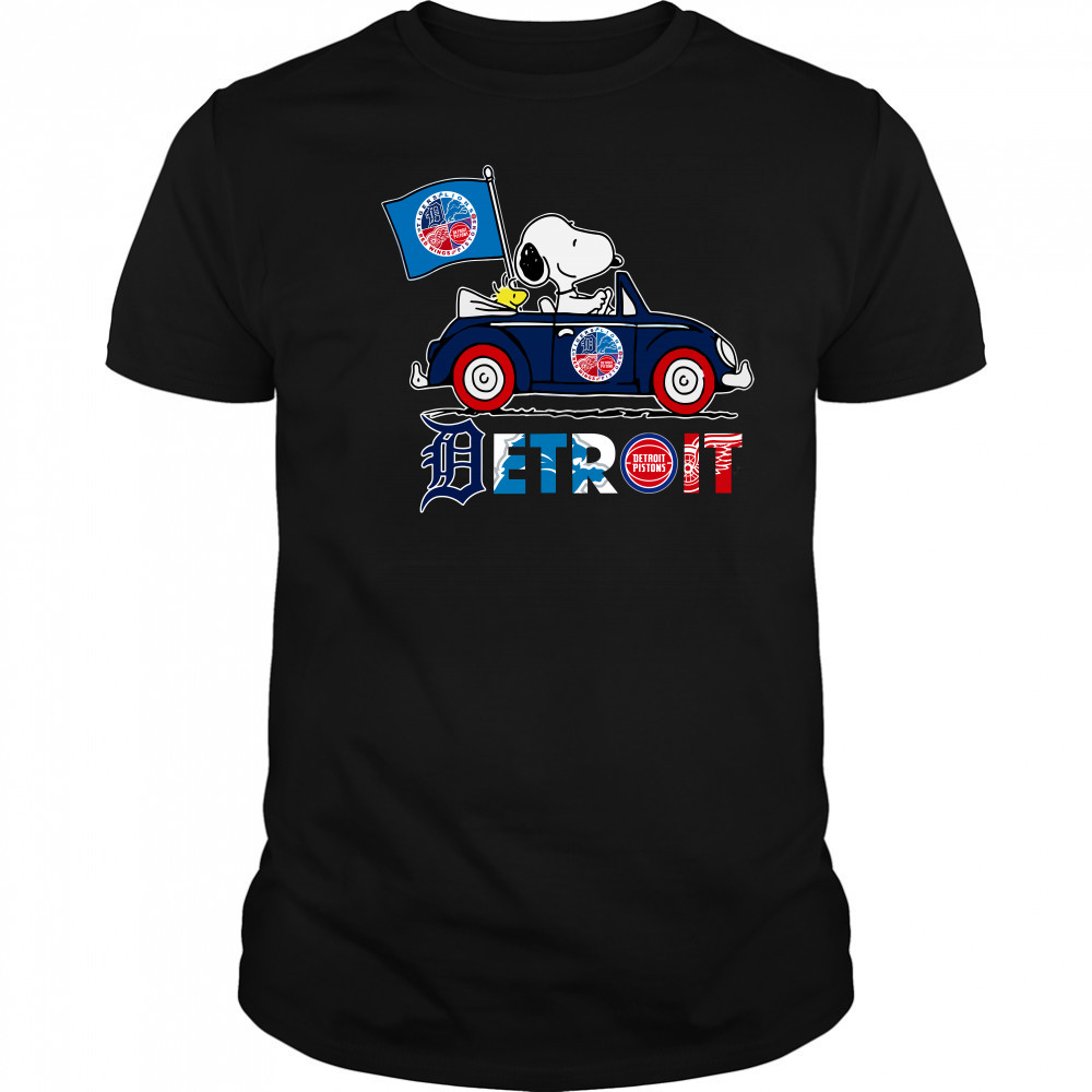 Snoopy And Woodstock Driver Car Detroit City Sports Tigers Lions Pistons And Red Wings