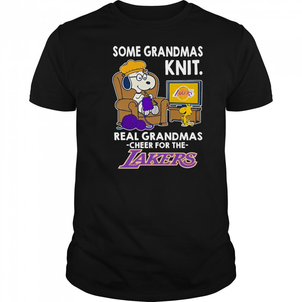 Snoopy And Woodstock The Peanuts Some Grandmas Knit Real Grandmas Cheer Los Angeles Lakers T-Shirt