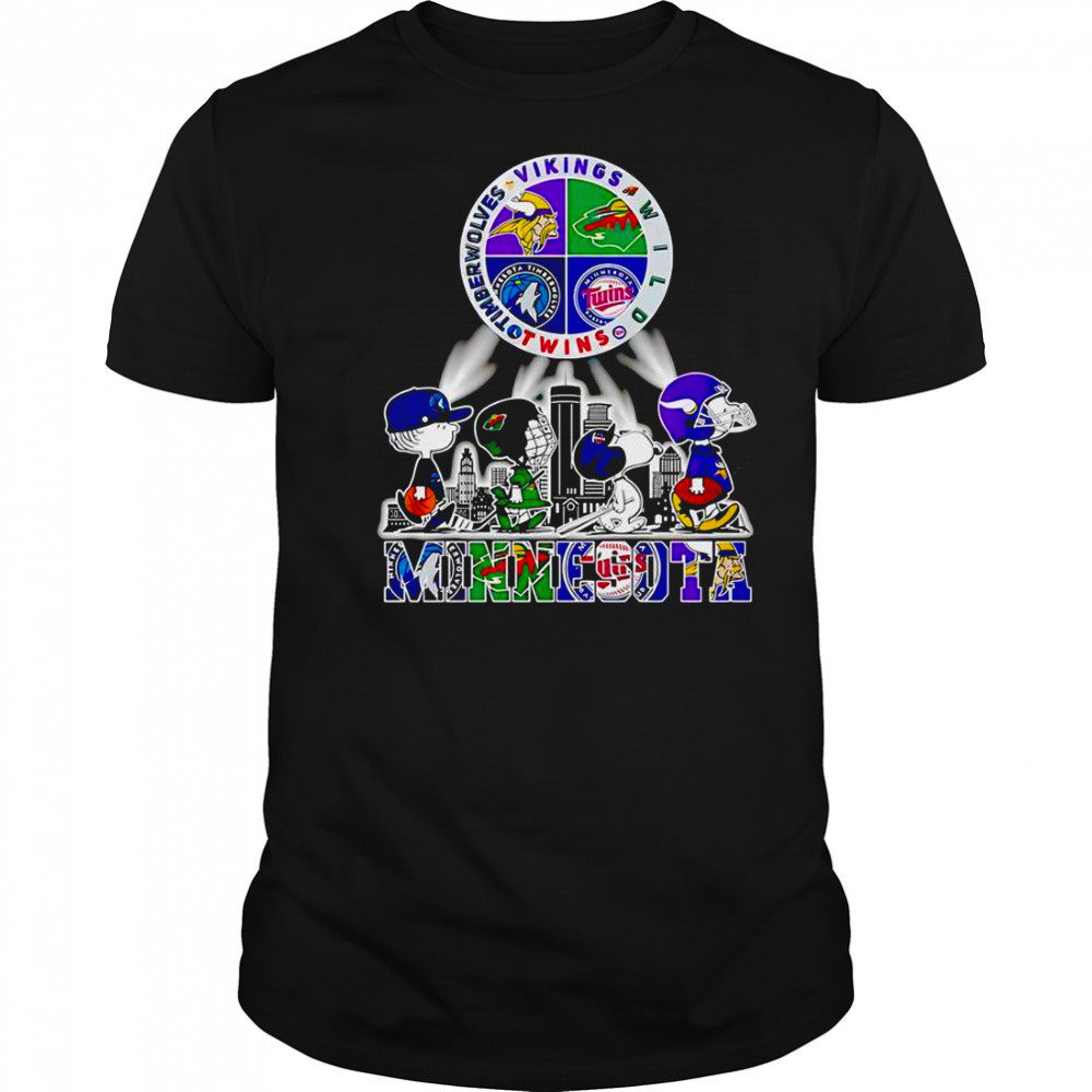 Snoopy Minnesota Twins Minnesota Vikings Minnesota Wild Timberwolves T-Shirt