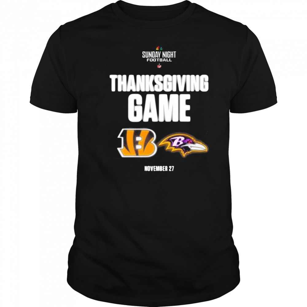 Sunday Night Football NFL Thanksgiving Game Cincinnati Bengals vs Baltimore Ravens Nov 27 2025 t-shirt