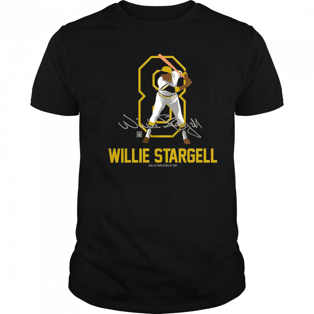 Teambrown Willie Stargell Baseball Hall Of Fame Member Signature T-Shirt