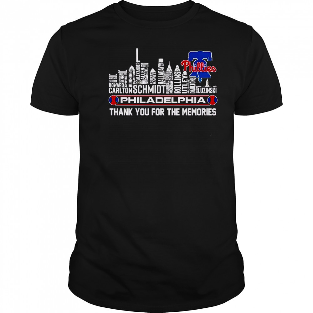 Top Philadelphia Phillies Skyline City Name Thank You For The Memories T-Shirt