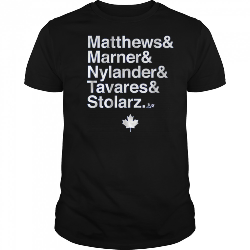 Toronto Maple Leafs Hockey Matthews and Marner and Nylander and Tavares & Stolarz t-shirt