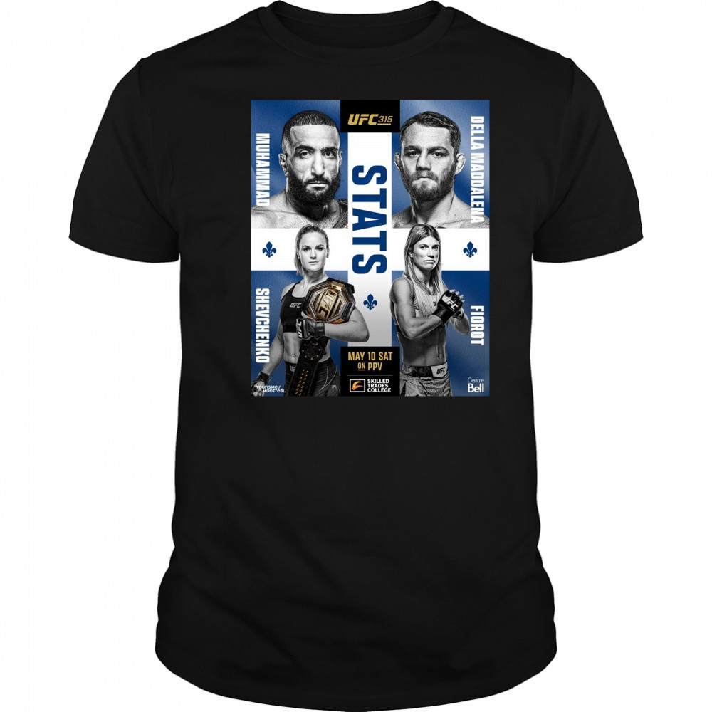 UFC 315 Stats Muhammad Vs Della Maddalena, Shevchenko Vs Fiorot May 10 Sat 2025 Poster t-shirt