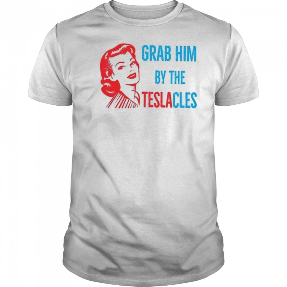 Woman grab him by the teslacles shirt