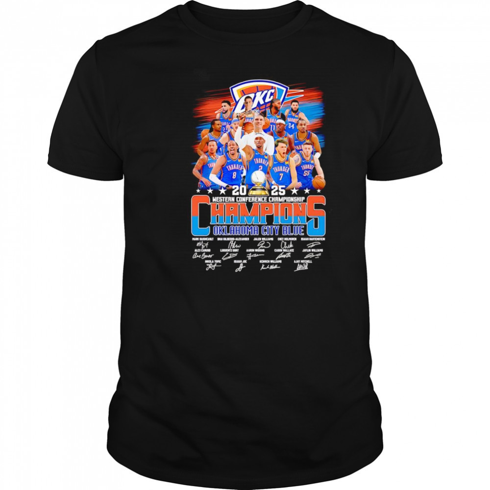 2025 Western Conference Championship Champions Oklahoma City Blue signature shirt