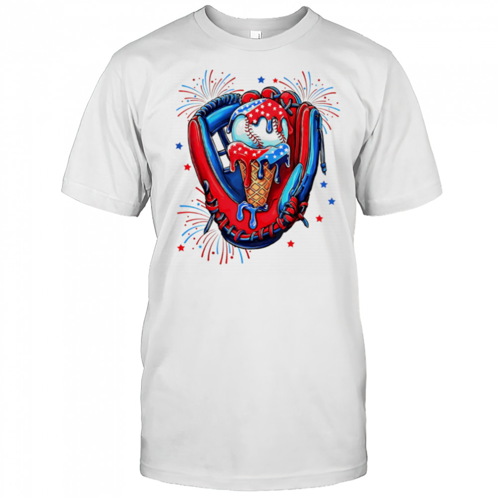 Baseball Glove Drip Ice Cream American Flag 4th of July shirt