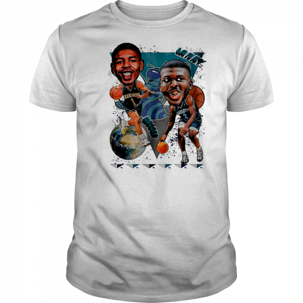 Charlotte Hornets LaMelo Ball Muggsy Grant Williams Larry caricature cartoon retro shirt