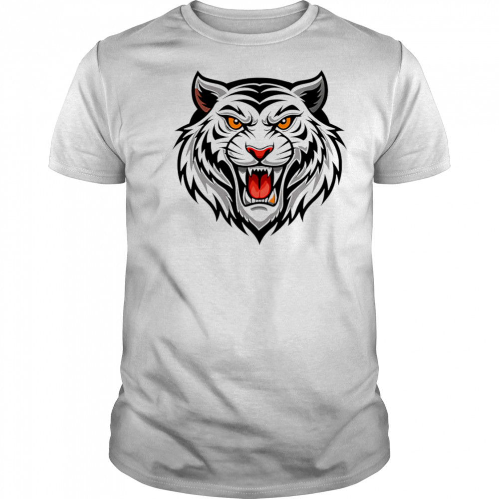 Ferocious white tiger illustration shirt