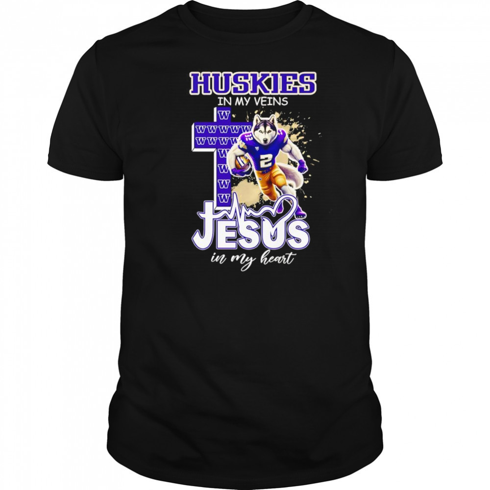 Huskies in my veins Jesus in my heart mascot shirt