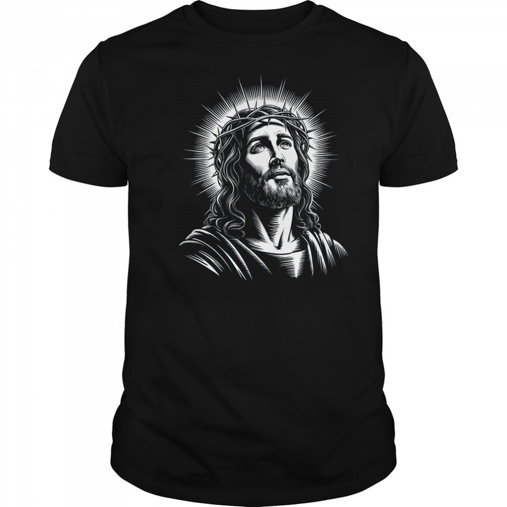 Jesus Christ Face With Crown Of Thorn God Bible Christian shirt