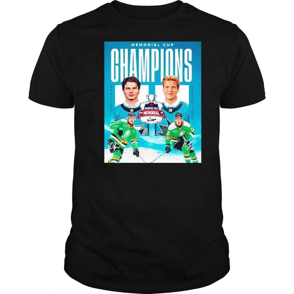 Memorial Cup Champions Sam Dickinson and Kasper Halttunen London Knights signature shirt