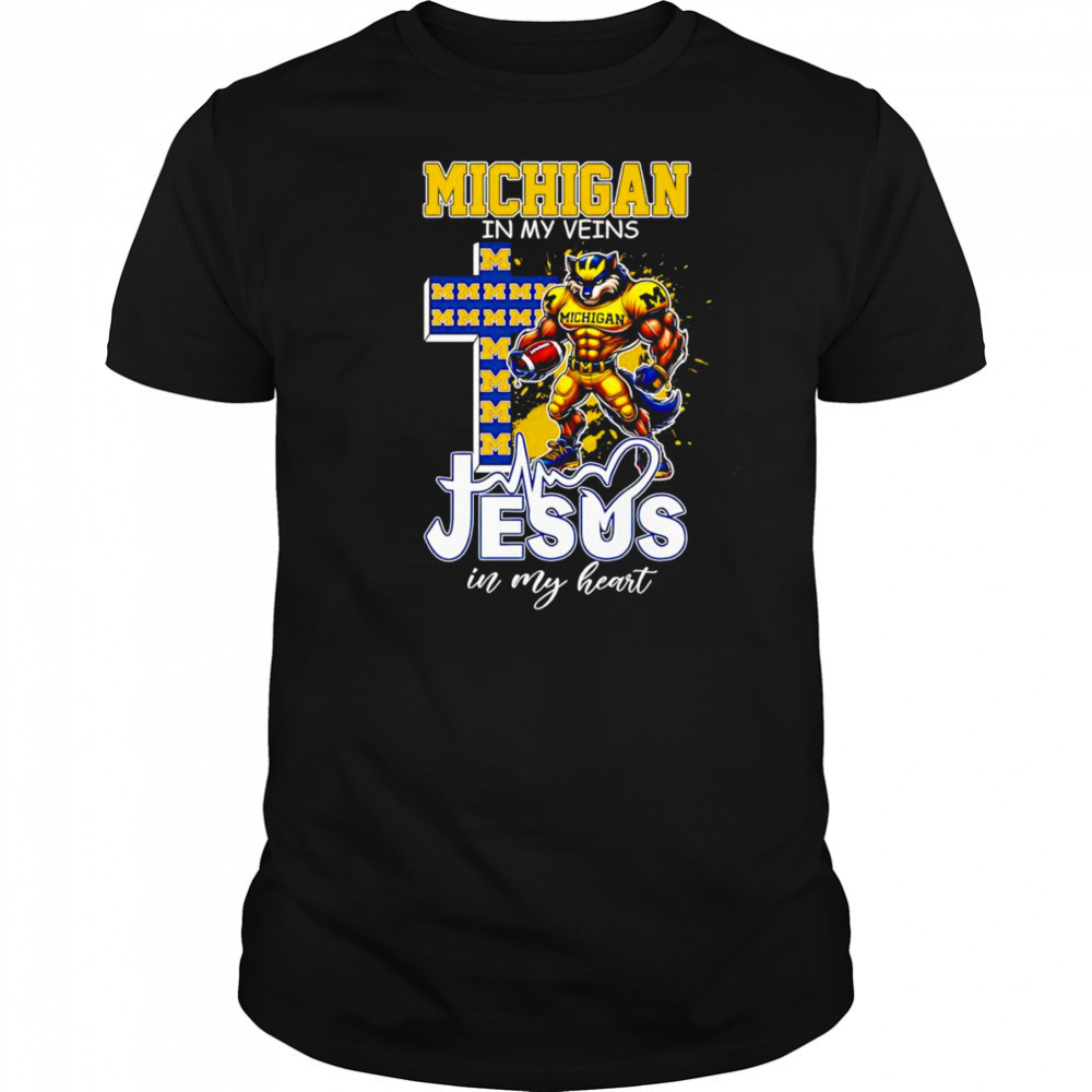 Michigan in my veins Jesus in my heart mascot shirt