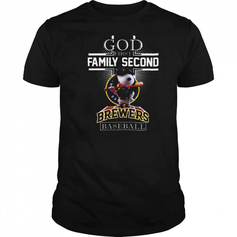Milwaukee Brewers Shop Snoopy God First Family Second Then Milwaukee Brewers Baseball T Shirt