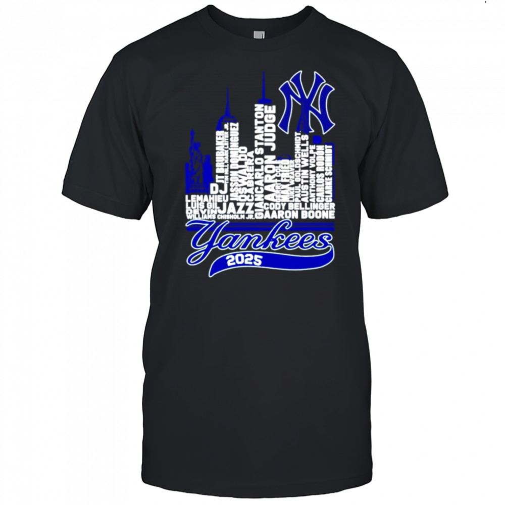 New York Yankees 2025 logo city names shirt