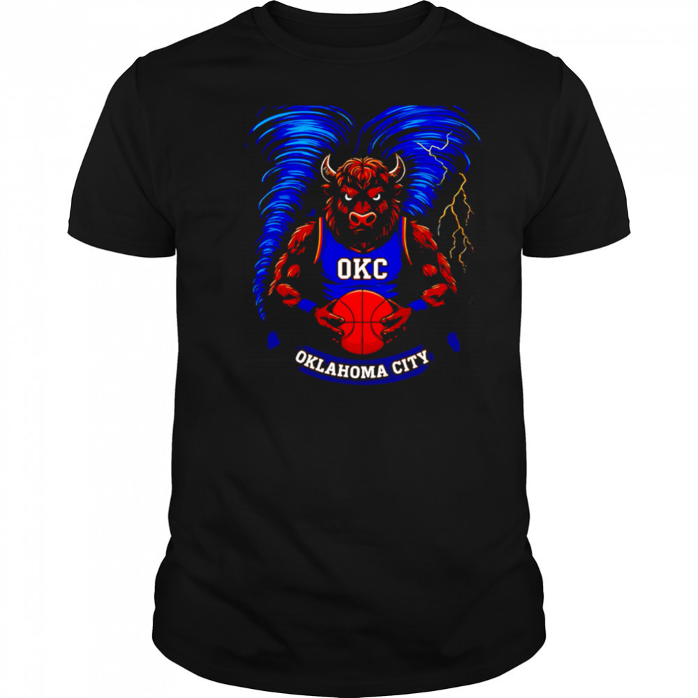 Okc Oklahoma city bull mascot blue storm shirt