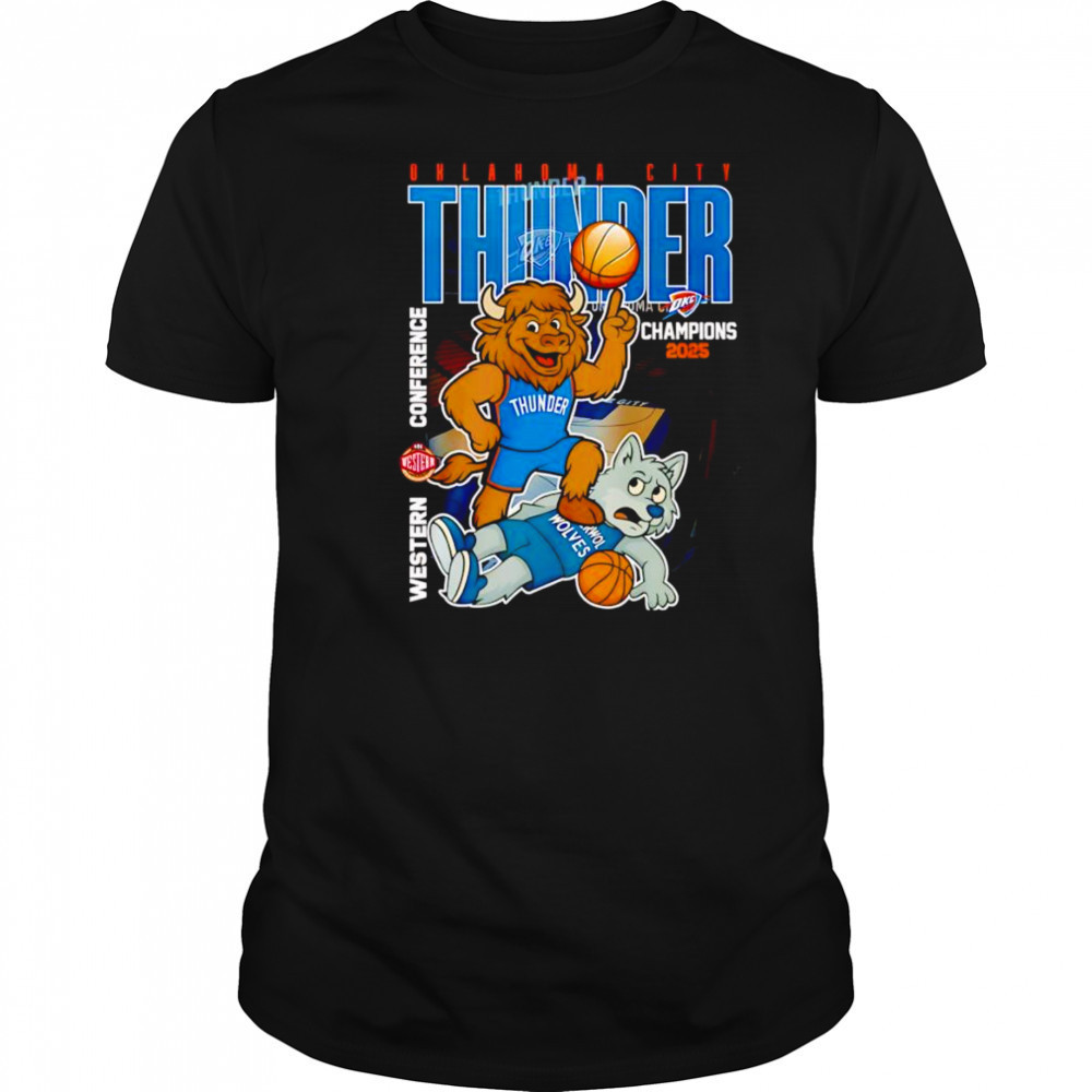 Oklahoma City Thunder Champions 2025 Western Conference mascot shirt