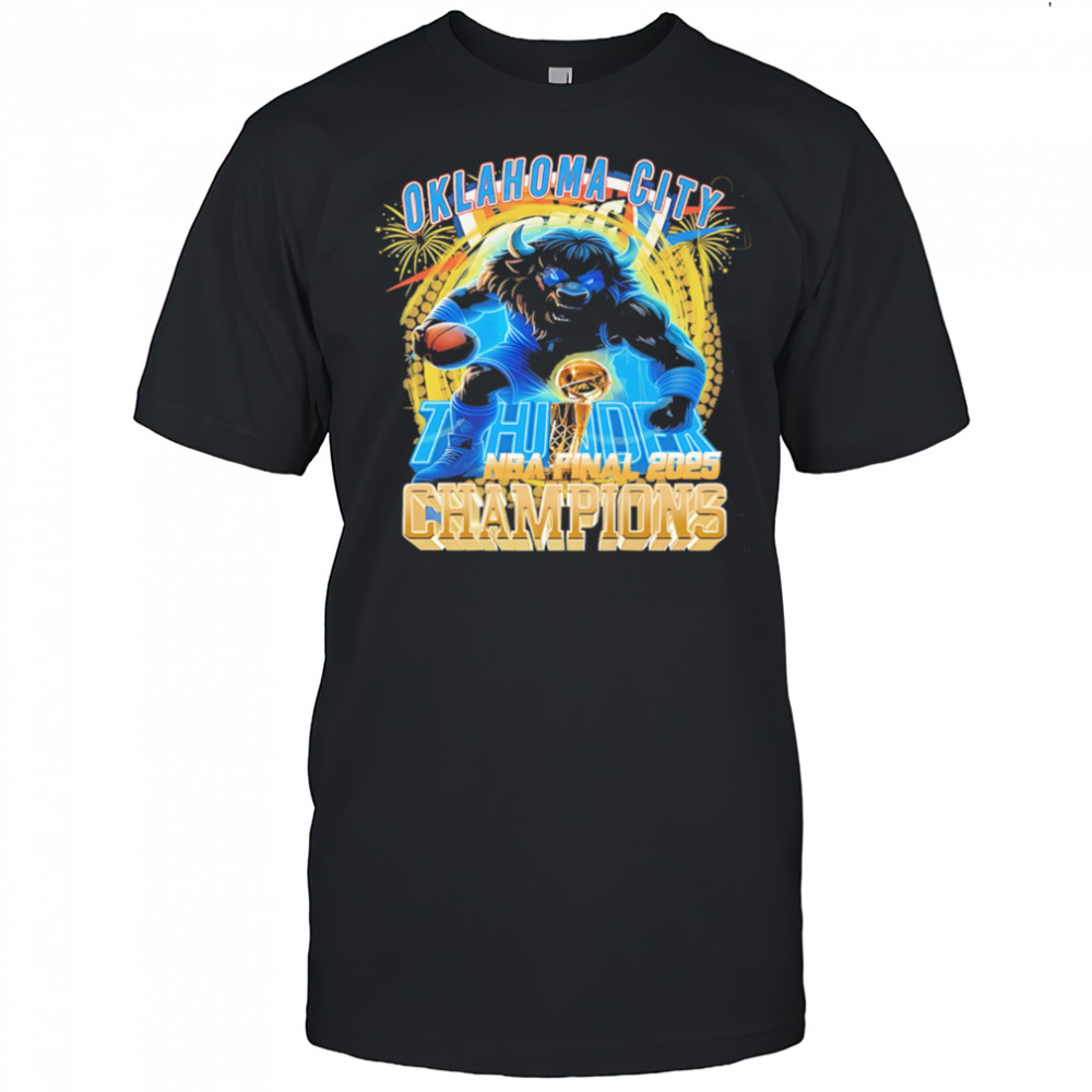 Oklahoma City Thunder NBA 2025 Finals Champions mascot lightning shirt
