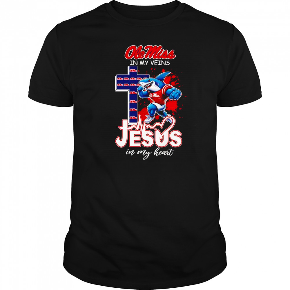 Ole Miss in my veins Jesus in my heart football mascot shirt