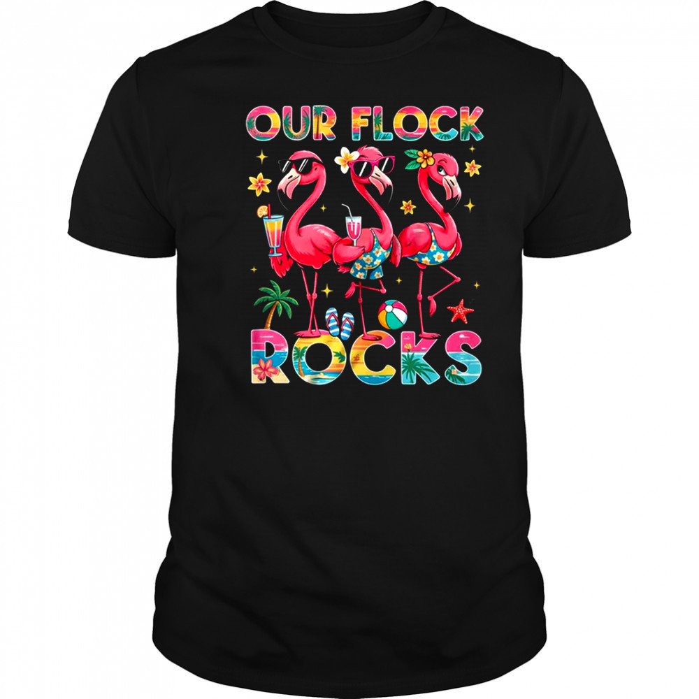 Our Flock Rocks Flamingo Summer Vacation Family Matching shirt