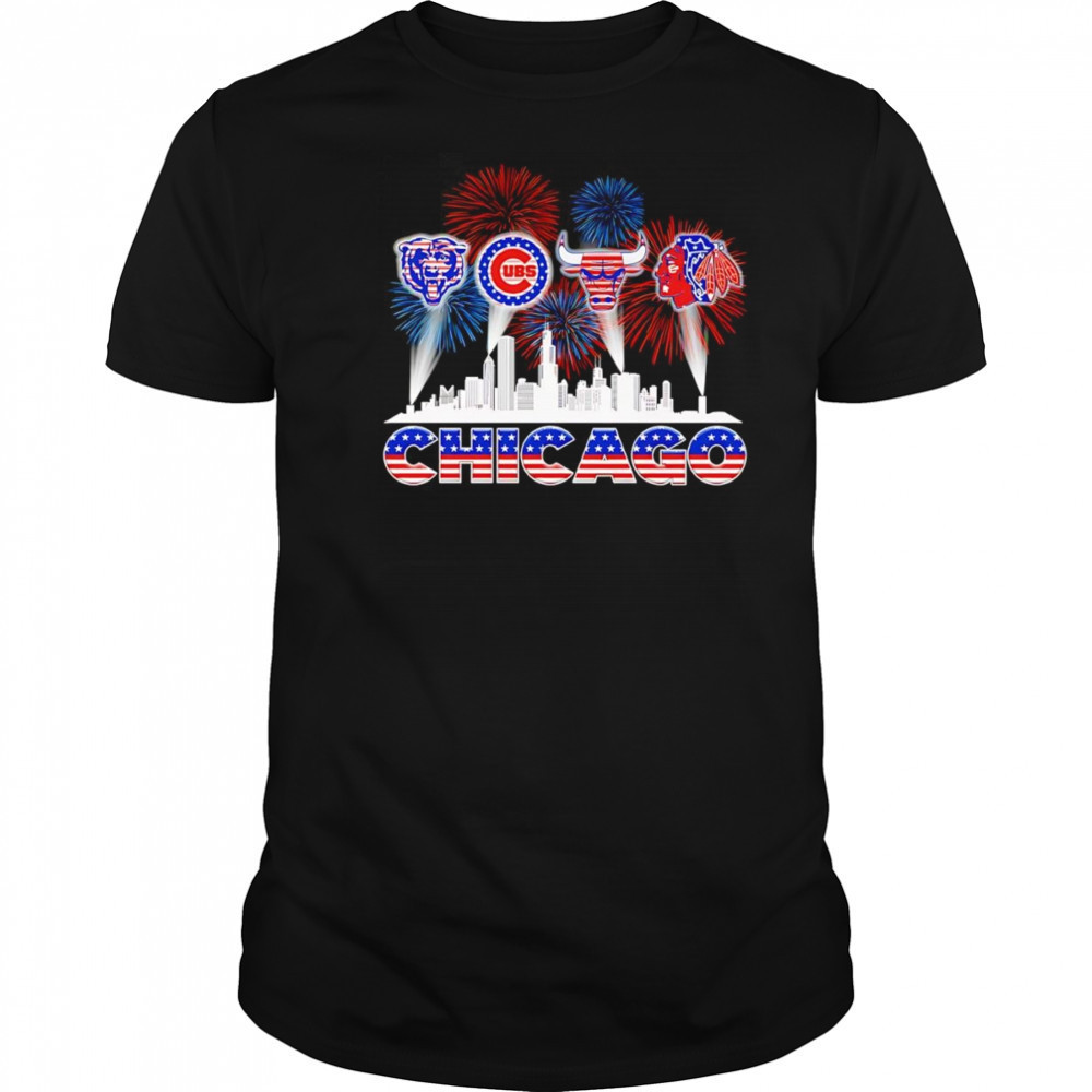 Patriotic skyline Chicago sports shirt