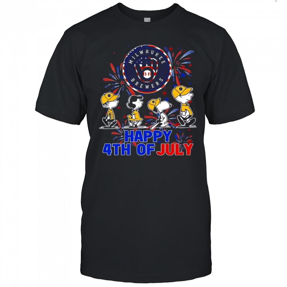 Peanuts Milwaukee Brewers Snoopy Charlie Brown Happy 4th Of July Baseball T-Shirt